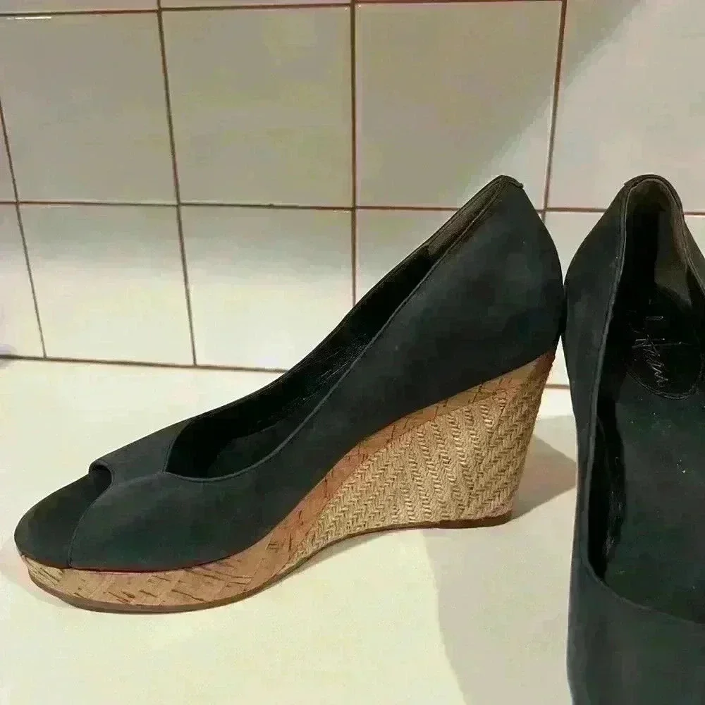 Cole Haan- Nike Air-  Navy Open Toe Platform cork wedge- Size 6.5- Worn once EUC